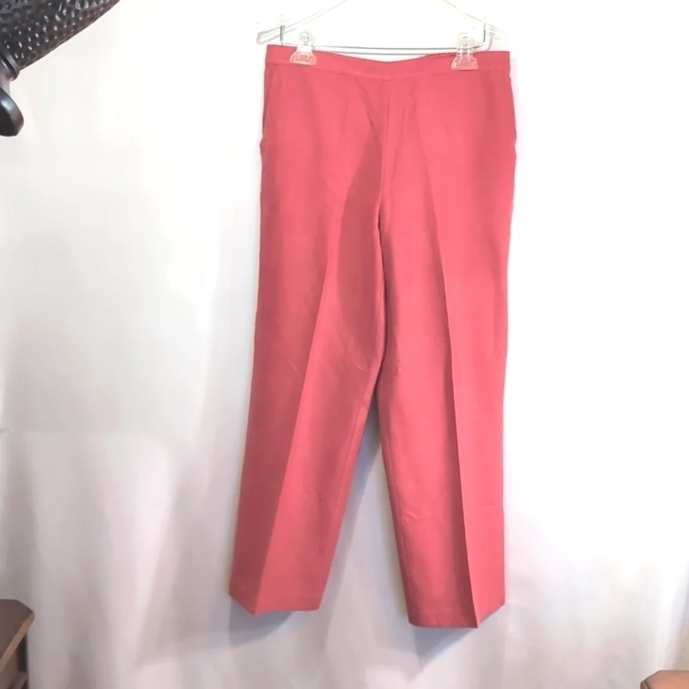 Alfred Dunner Pantsuit Faux Pink Suede Jacket Size 14P Matching Pants Size 12P